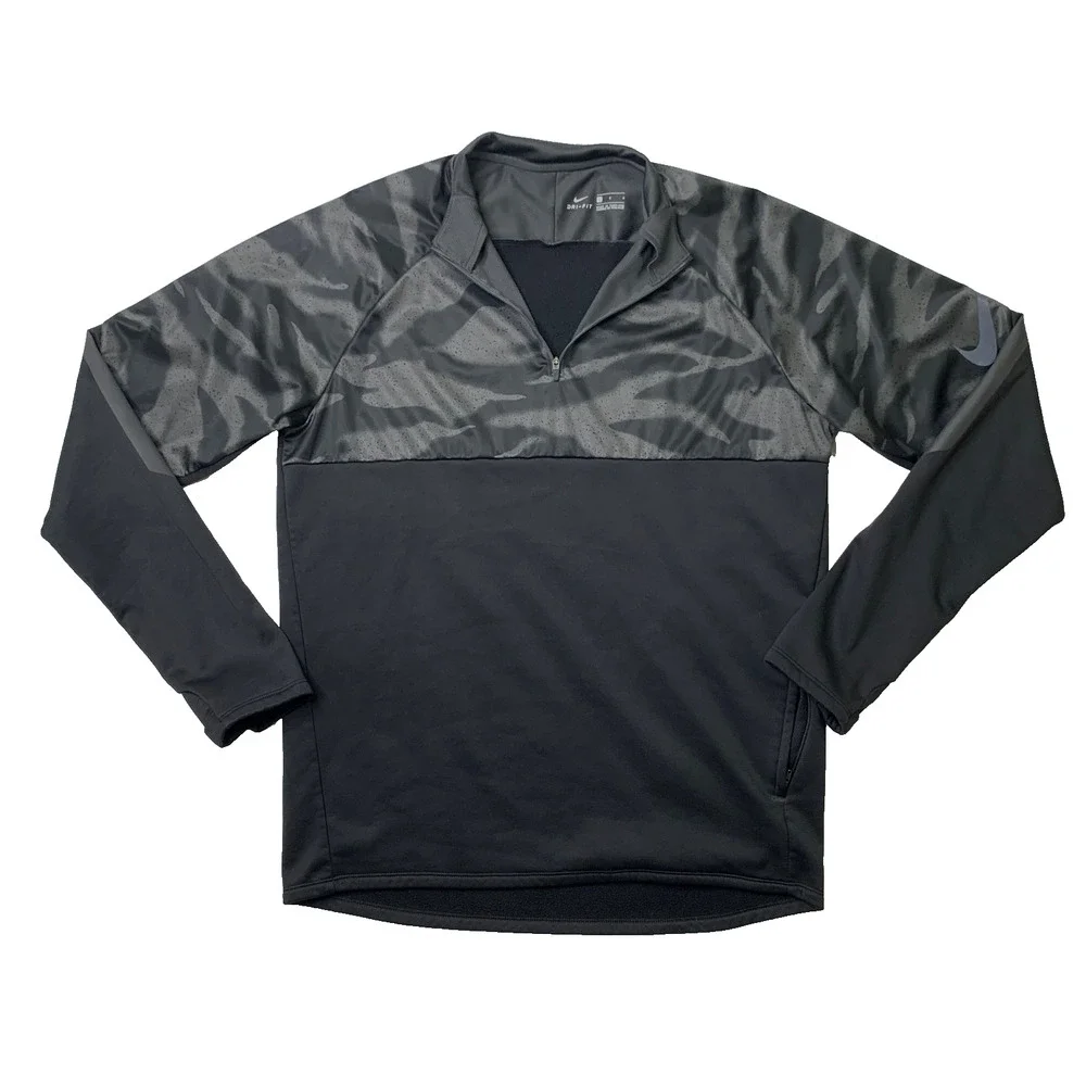 Nike Training Shirt Womens L Large Black Gray Sportswear Club Fleece Half Zip